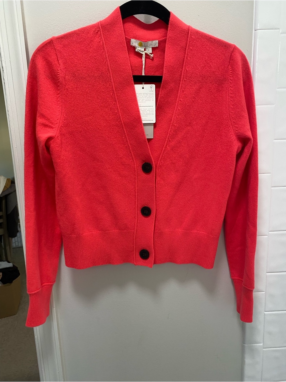 Boden Coral V-Neck Button Cardigan